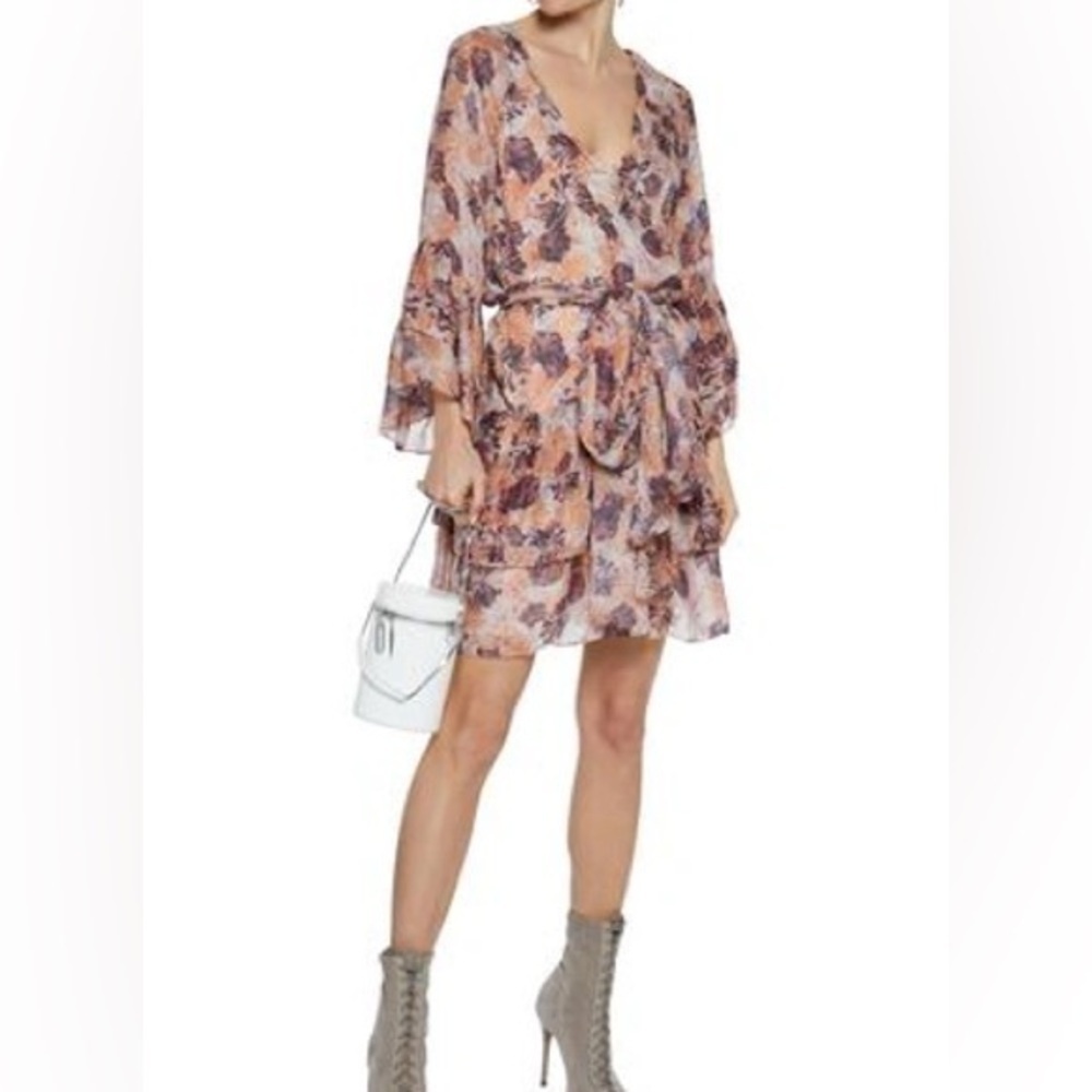 IRO Vanille Layered Floral Print Mini Dress, multicolor, size 38 / US M
